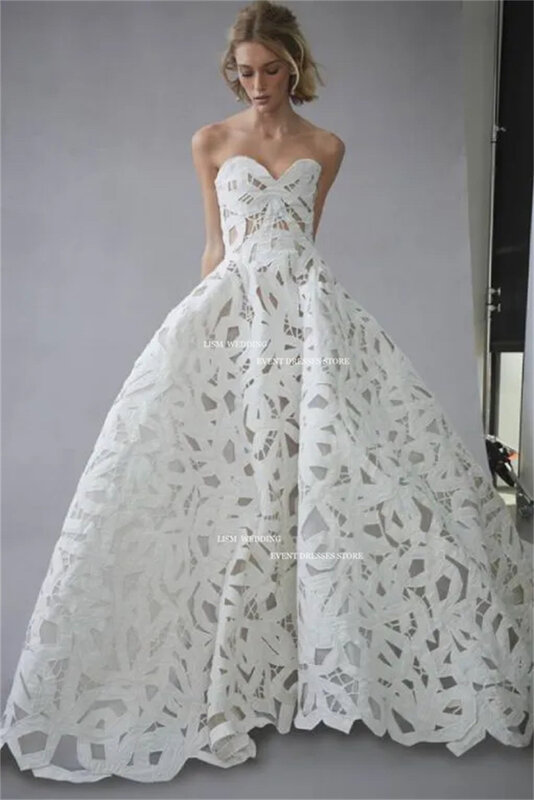 LISM-Full Lace A-Line Vestidos de casamento, até o chão, vestidos nupciais, querida, vestido personalizado, ocasião formal, moderno