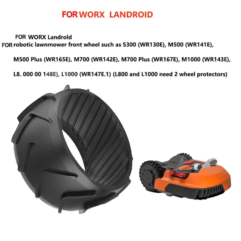 Worx Landroid-rueda delantera de cortacésped robótico, protección de rueda de goma negra, M500, M700, S300, M1000, M700 Plus, 1 unidad