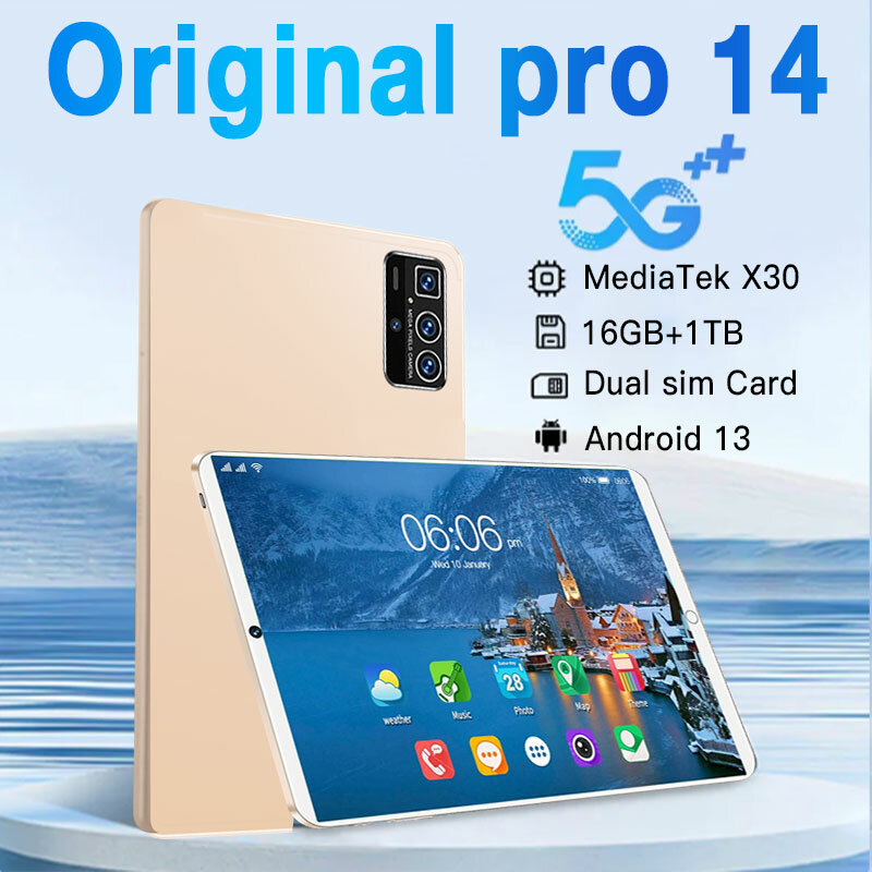 Tablet PC Versão Global Original Pro 14, Android 13, Cartão Dual SIM, Tela HD, WiFi, GPS Mi Pad, 12000mAh, 16GB, 1TB, 5G, 2022