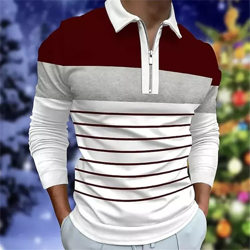 Luksusowa koszulka Polo z długim rękawem na wiosnę 38usd-wiosenną, męska koszulka Polo do golfa w paski.
