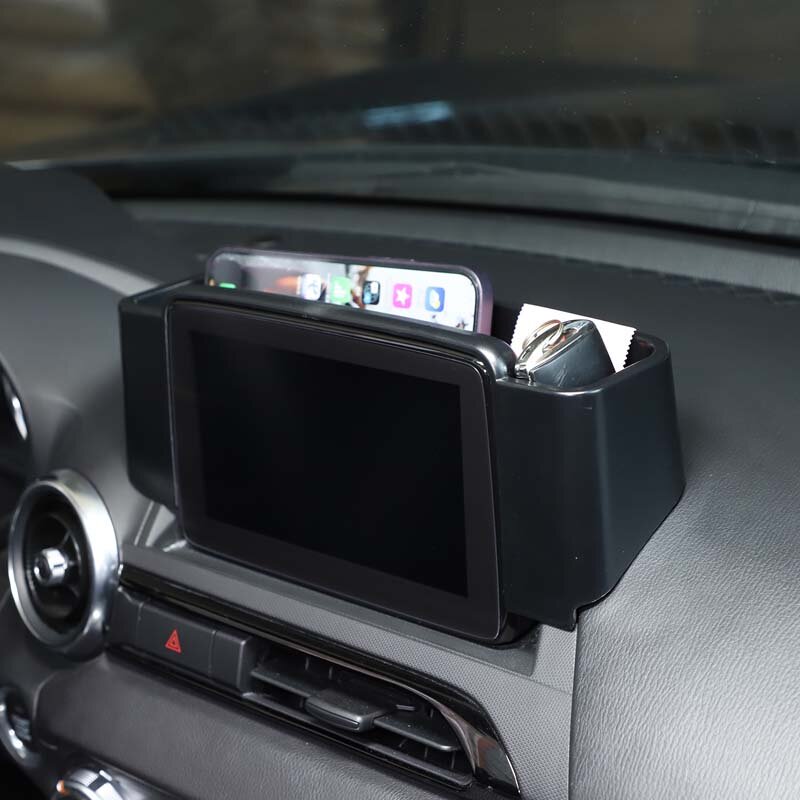 Pantalla de navegación de control central de coche, caja de almacenamiento trasera, bandeja de teléfono móvil, accesorios interiores, color negro ABS, para Mazda MX-5 2016-2023