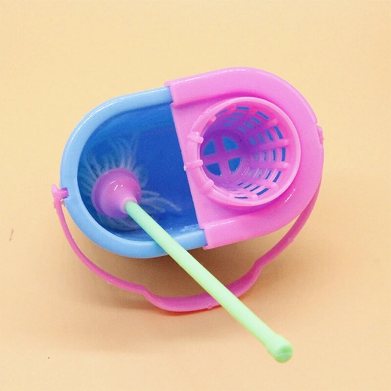 Kids Simulation Toys Kit Artificial Washing Tools Household Mop Brush Vacuum Bucket, 6Pcs Set