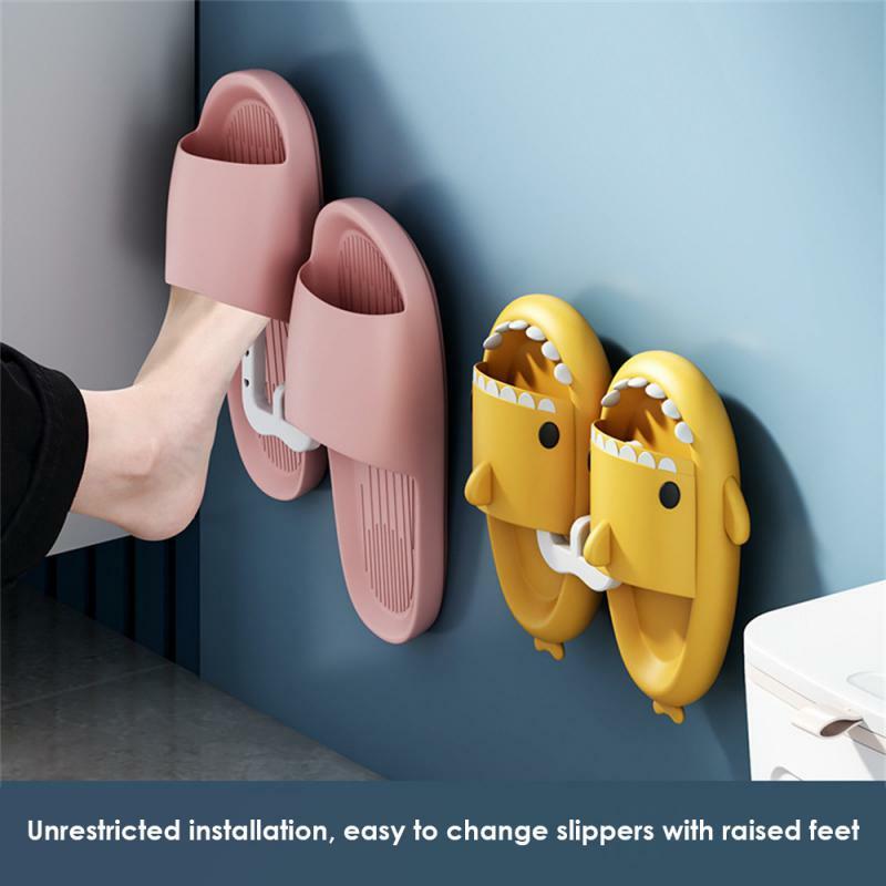 Rak penyimpanan kamar mandi, 3/2/1 buah rak sepatu tanpa lubang, kait sandal berperekat, gantungan sepatu Toilet, Rak pengering kamar mandi