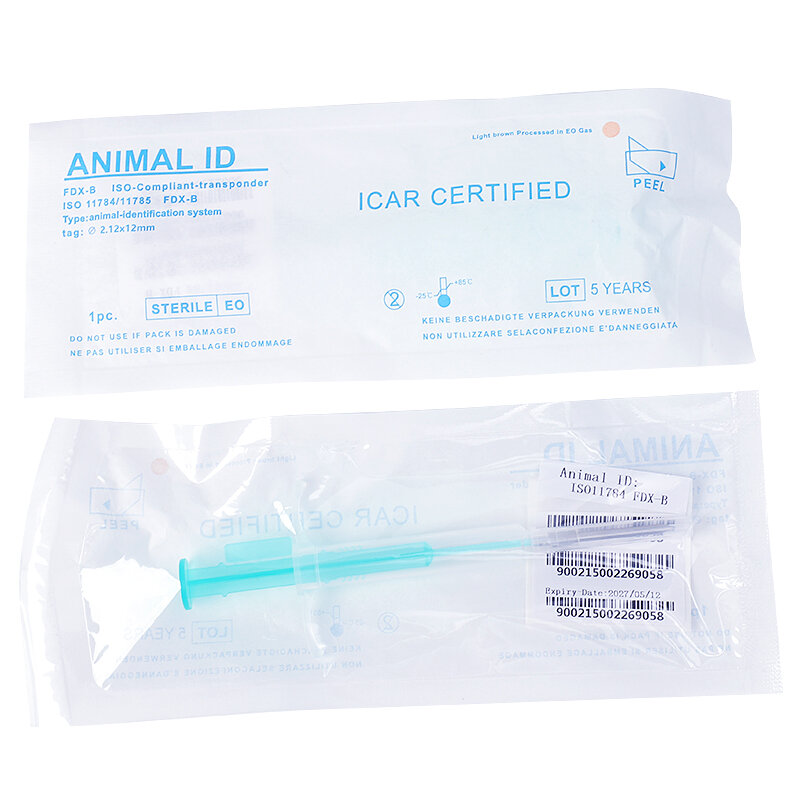 READELL 100 pièces étiquette en verre avec implanteur ISO11784/785 FDX-B tortue utilisation ICAR certificat chien puce animal de compagnie microchip
