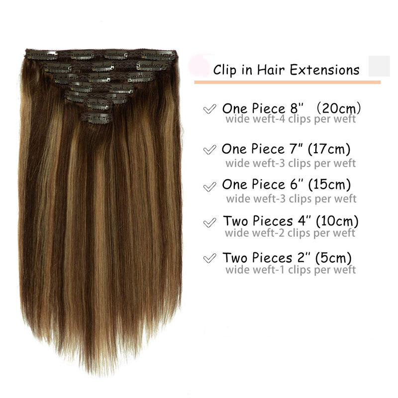 Clip in Hair Extensions Real Human Hair Straight Brazilian Human Hair Clip in Extensions Seamless Clip ins for Women Natural #1B