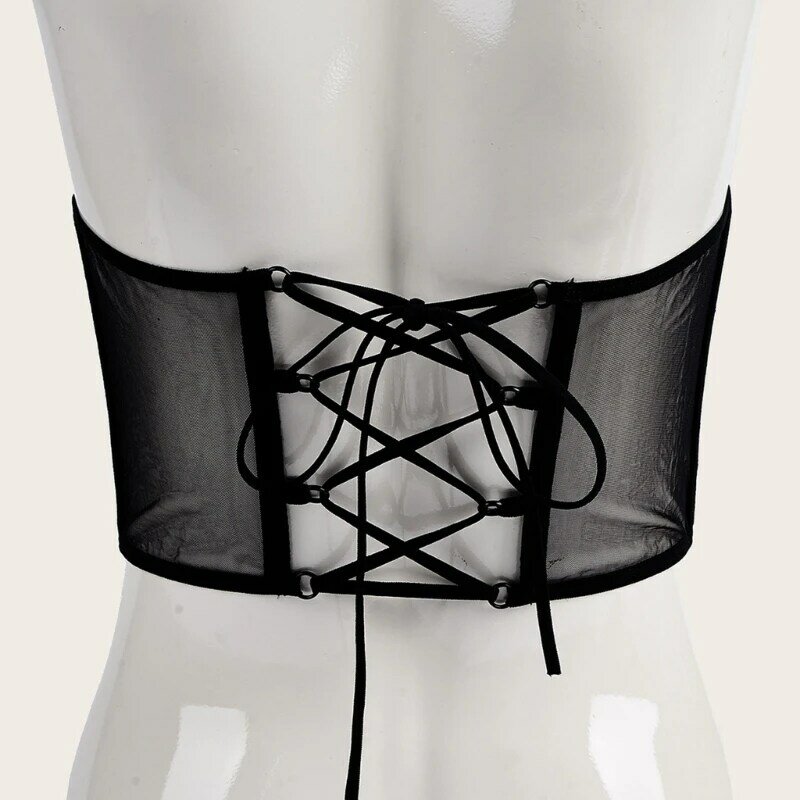 Y1UB 셀프 타이 Fishbone 메쉬 코르셋 여성용 여성용 Underbust 코르셋 슬리밍 허리 얇은 연회 파티 스타일링 용품
