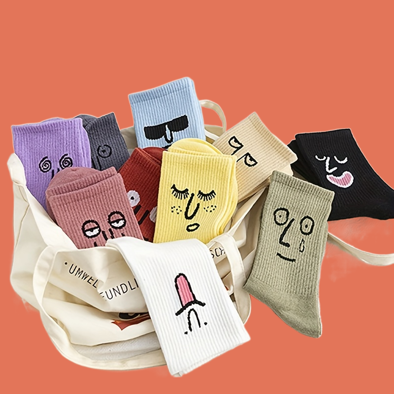 3/5/10 Pairs High Quality Men and Women's Emoticon Socks Cartoon Candy-Colored Casual Socks Fashion Emoticon Socks for Couples