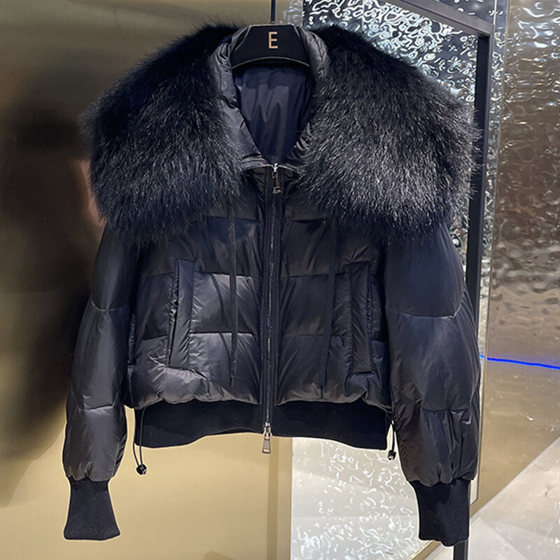 2024 vendite calde Super Large Real Raccoon Fur Collar Fashion capispalla inverno donna Short addensare Warm 90% piumino d'oca