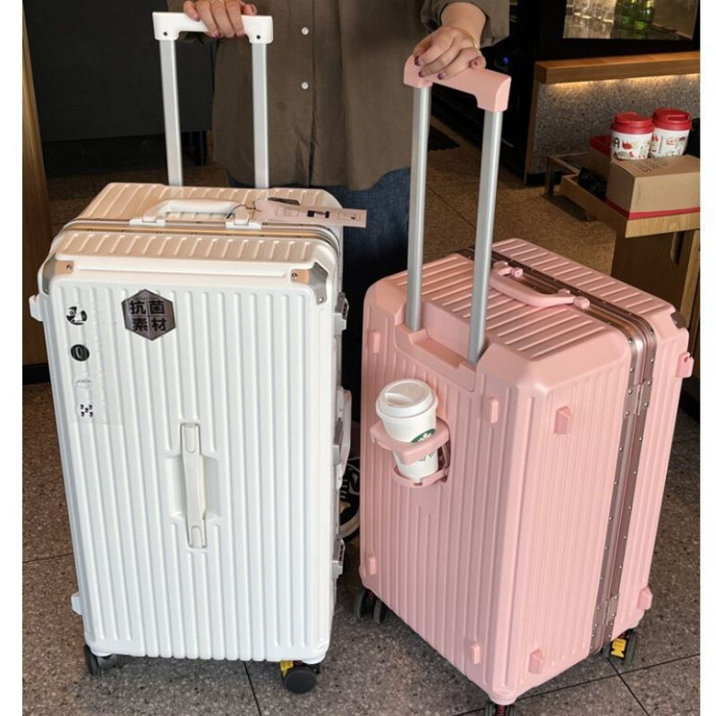 Новый вместительный дорожный чемодан с алюминиевой рамкой, трость для чемодана, диагональ 24/28/32 дюймов, с держателем для чашки, для путешествий, семейная комбинированная коробка
