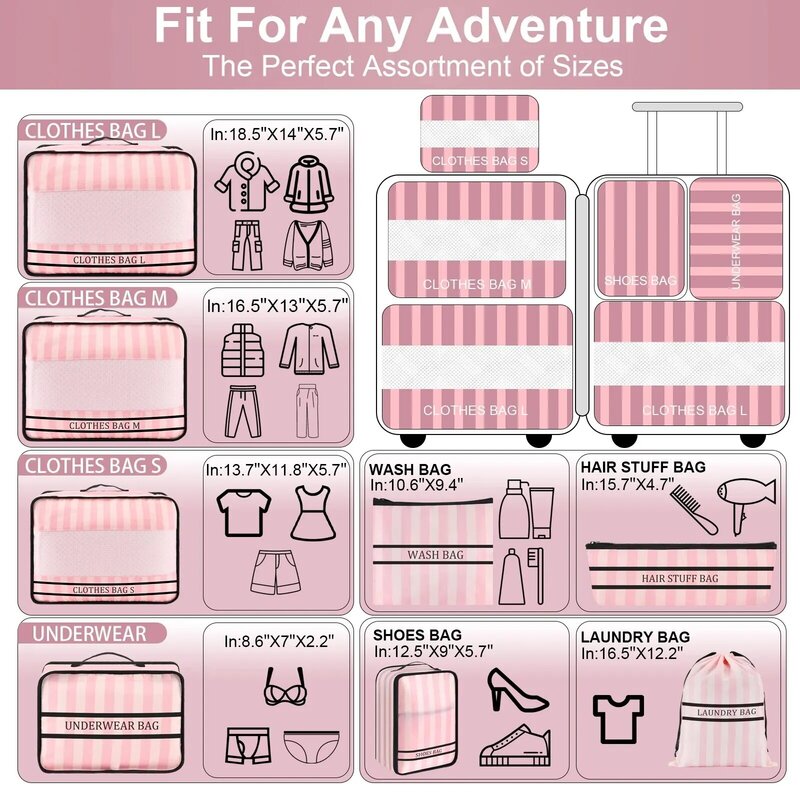 9 buah Set Travel kemasan kubus dengan tas sepatu tas Makeup, pengatur penyimpanan baju jala portabel, kantong penyimpan ruang koper F