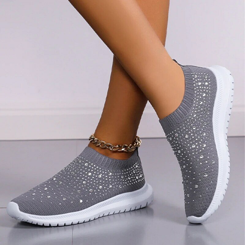 Rimocy Crystal oddychające sneakersy z siatką buty dla kobiet wygodne miękkie buty na płaskiej podeszwie Plus rozmiar 43 antypoślizgowe obuwie damskie