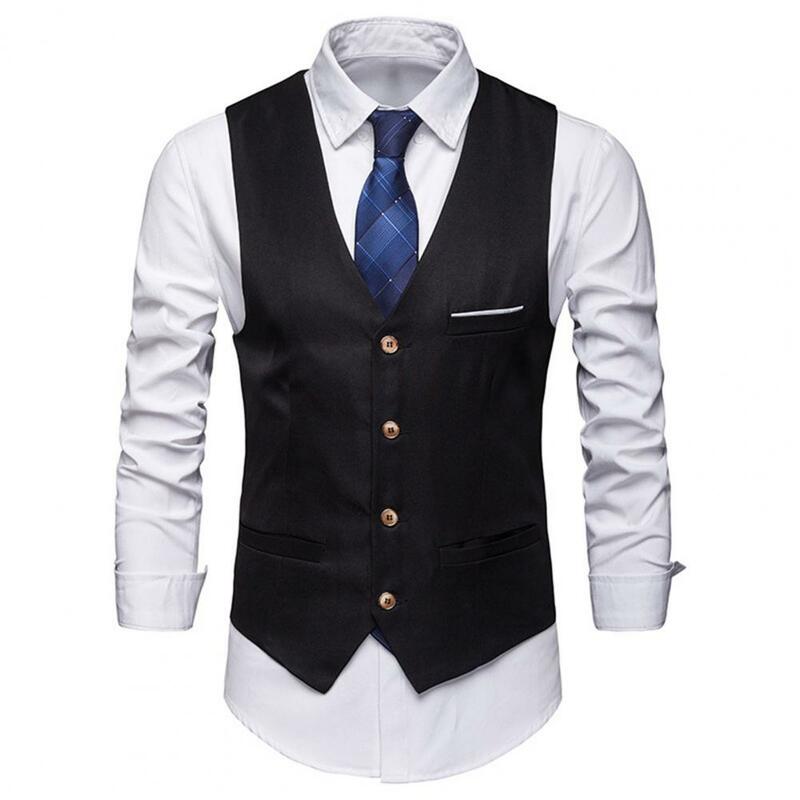 Chaleco clásico de negocios para hombre, traje Formal juvenil, chaleco informal sin mangas con cuello en V, botones y cierre