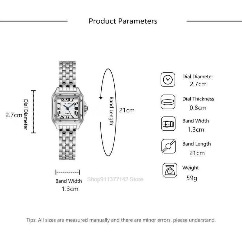 2024 Luxus Damenmode quadratische Uhren Gold legierung Armband Damen Quarz Armbanduhren Qualitäten weibliche römische Skala Uhr