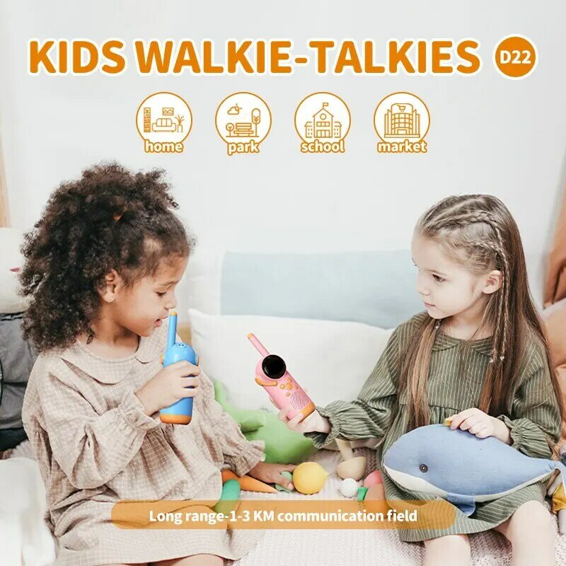 D22 Kids Walkie Talkie Pairs Gift Toys for Boys and Girls, 8/20/22 Channels, LED Flashlight