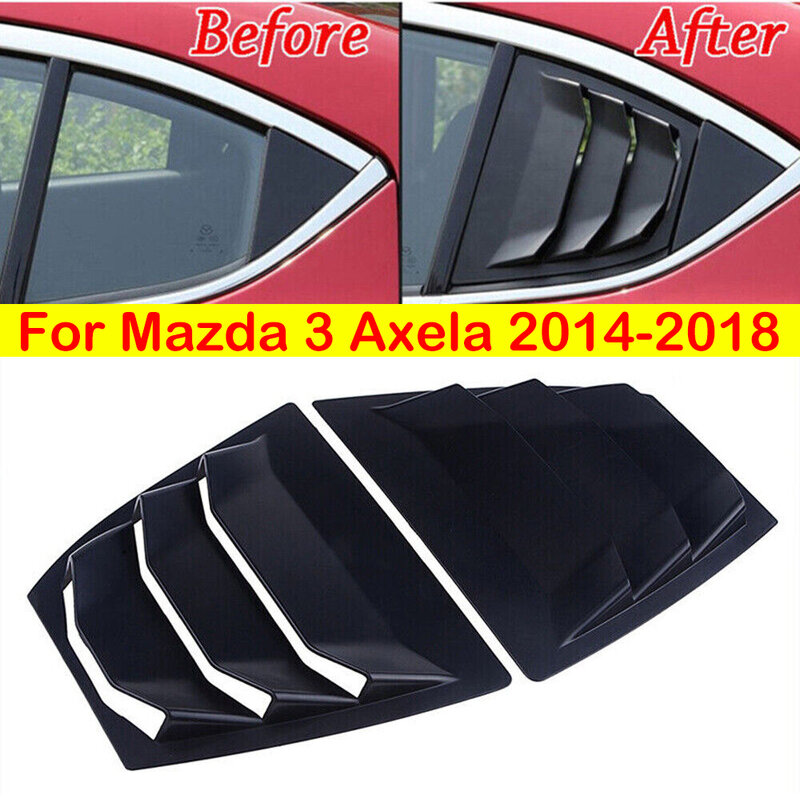 Louver traseiro para janela do carro, tampa do obturador lateral, adesivo guarnição, colher de ventilação, fibra de carbono ABS, acessórios pretos, Mazda 3 Axela 2014-2018