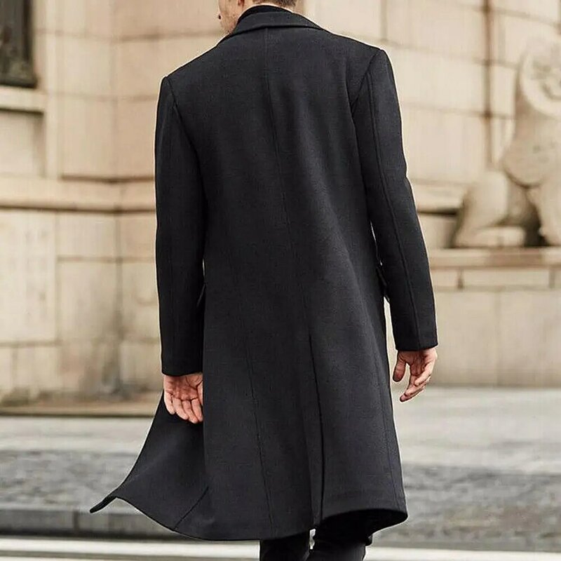 Мужское пальто средней длины на пуговицах с длинным рукавом
