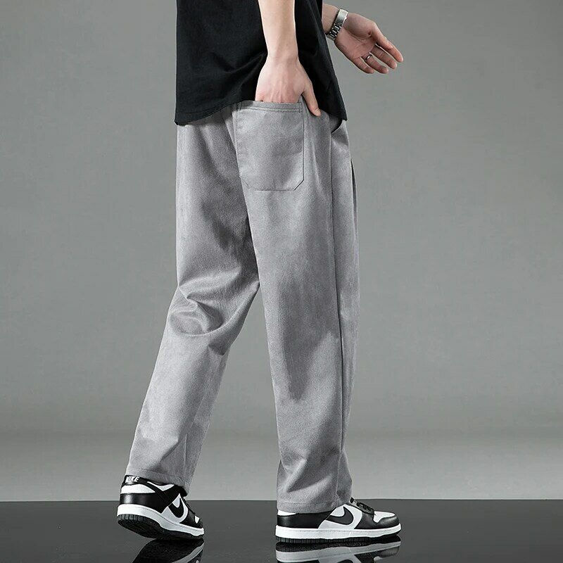 Celana olahraga kasual untuk pria, celana panjang crop nyaman serbaguna mode warna murni musim semi musim gugur