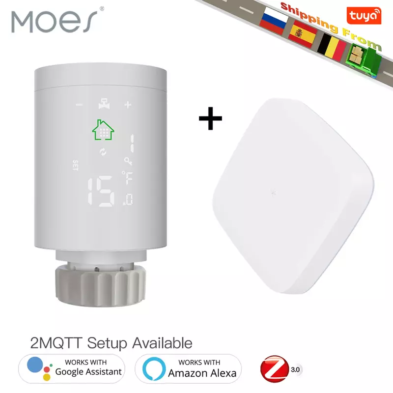 MOES-ZigBee 3.0 Atuador do radiador, válvula termostática programável, controlador de temperatura Tuya, 2MQTT, Alexa, Google Voice Smart App