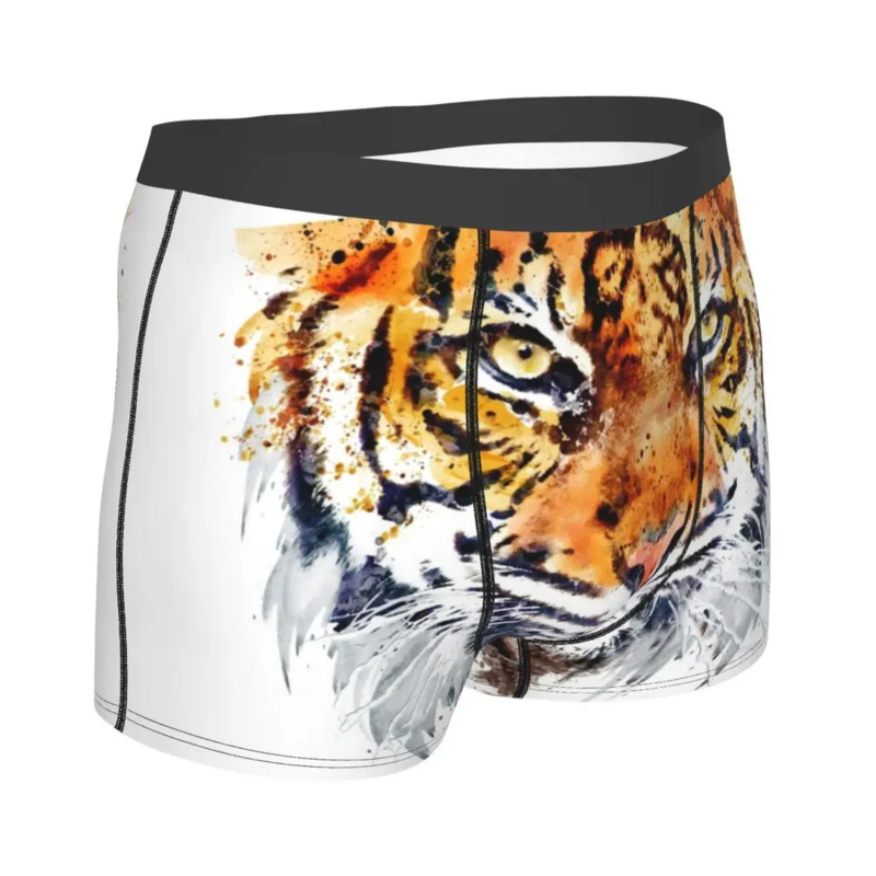 Tiger Face Aquarela Animal Boxer para homens, calções masculinos, calcinha macia, cuecas engraçadas