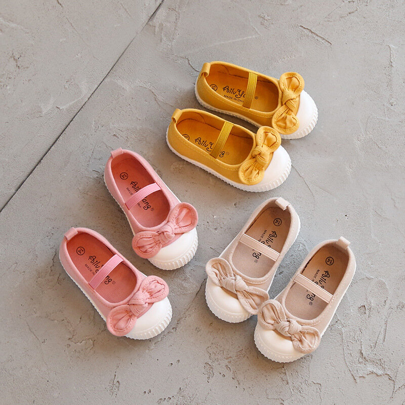 Wiosenne nowe płytkie usta dziewczęce buty brezentowe Baby Princess muszka buty do przedszkola dzieci na co dzień