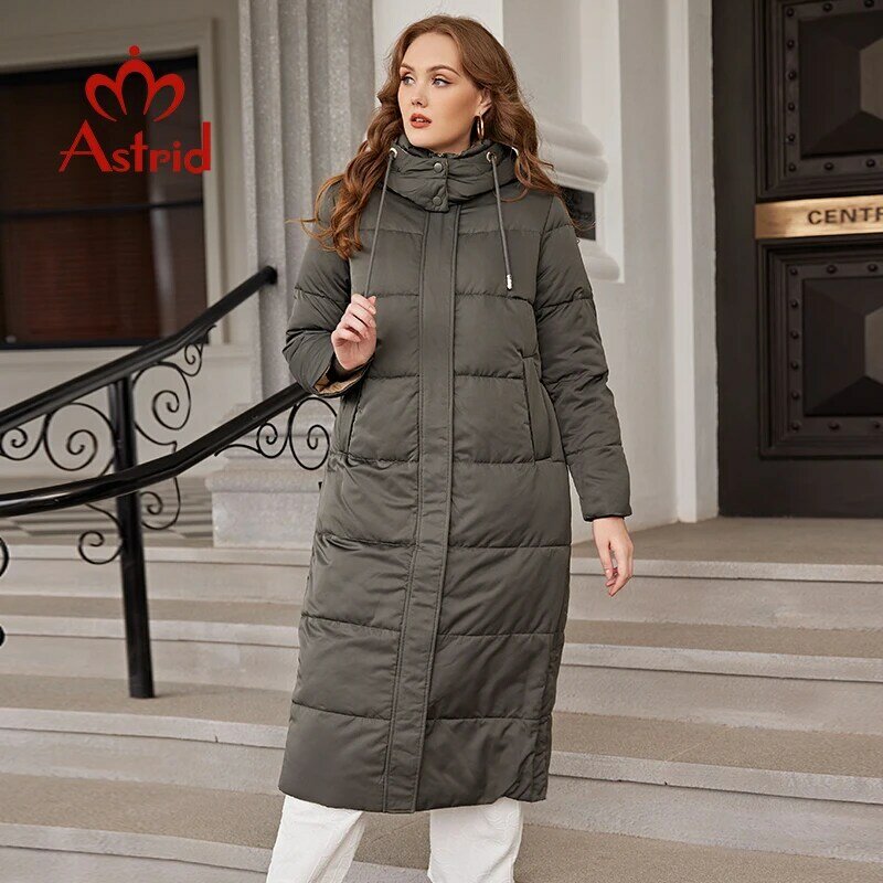 Astrid แจ็คเก็ตฤดูหนาวผู้หญิง2022 Casual Oversize Coat ยาวแฟชั่นเย็บ Oversize Hooded ผู้หญิง Parka หญิงเสื้อผ้า