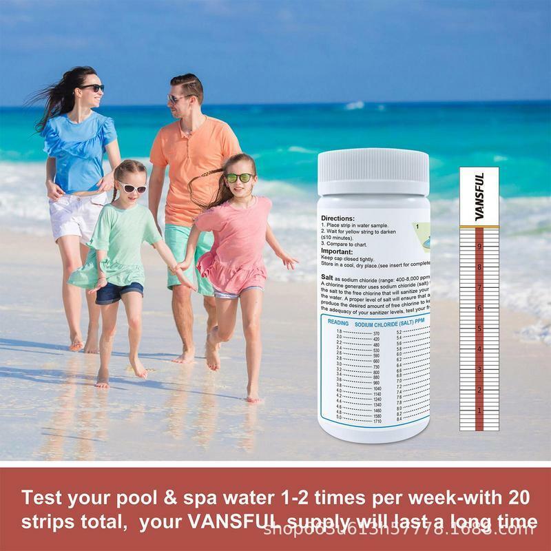 Tiras de prueba de sal para piscina, herramienta multiusos de detección de agua salada para bañera de hidromasaje, Spa y natación