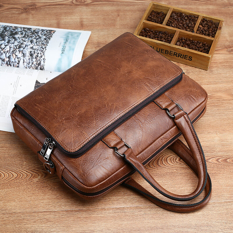 Портфель мужской кожаный, сумка-тоут через плечо для ноутбука 14 дюймов, офисный деловой мессенджер через плечо, Боковая Сумка