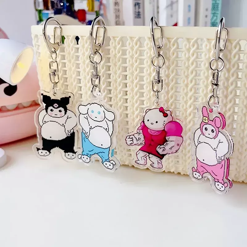 Funny Muscle Keychain Anime Hello Kittys Kawaii Girls Keychain Fitness Macho My Melodys Backpack Couple Pendant Toy Gift