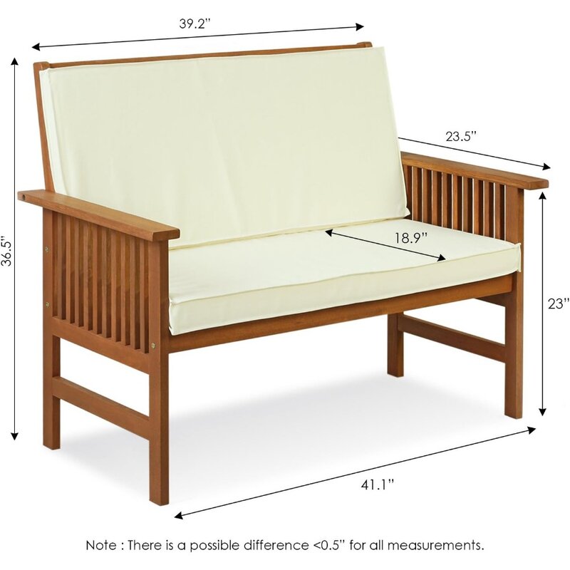 Tioman Outdoor Hardwood Patio Furniture Mediterranean Bench With Cushion Outdoor Garden Benches 1 Natural Freight Free