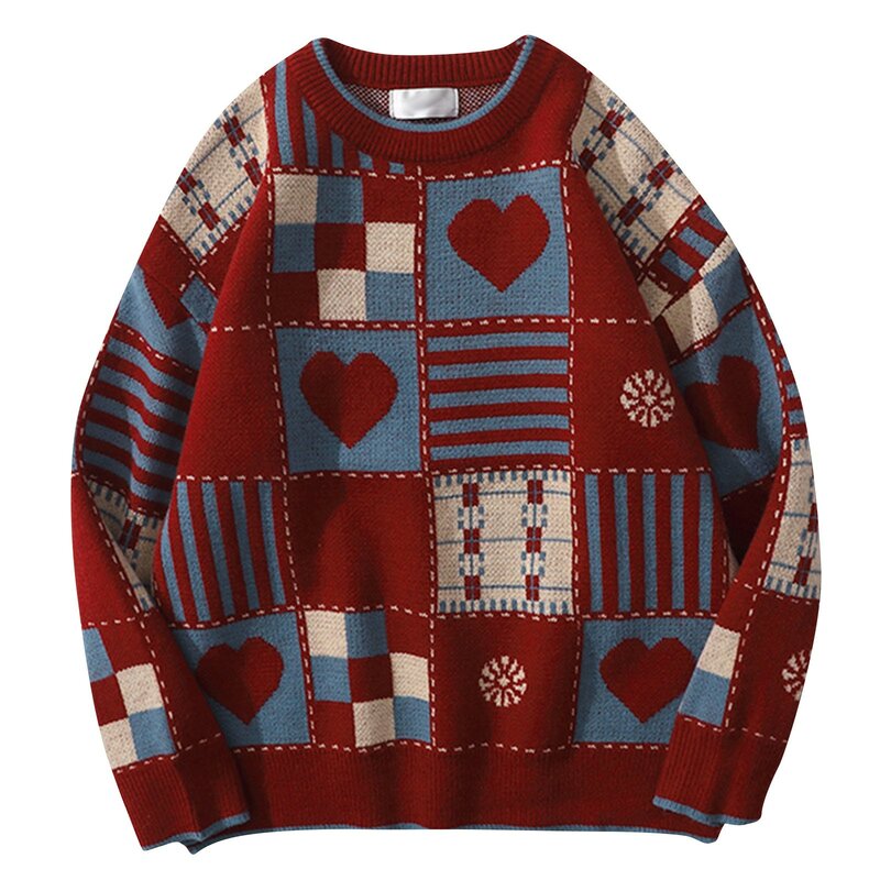 American Cute Heart Christmas Long Sleeve Sweater Couple Men Women Y2k Street Autumn Winter Fashion Loose Pullover Sweater