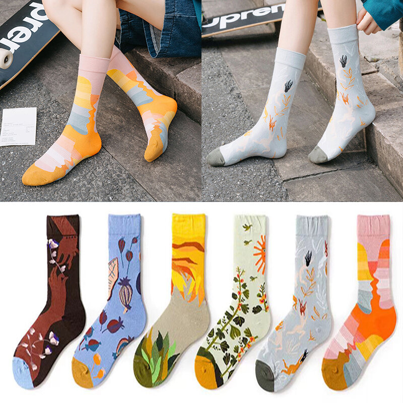 Новые оригинальные носки средней длины, цветные необычные модные носки