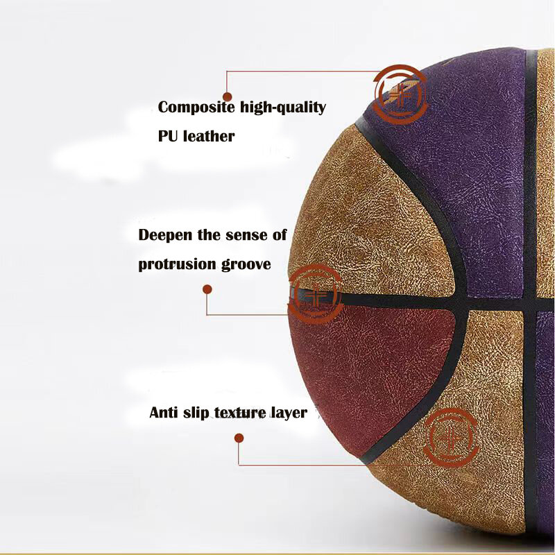 Bola de basquete masculina resistente ao desgaste PU, textura de camurça macia, treinamento de fósforos externo e interno, tamanho 7,5, alta qualidade