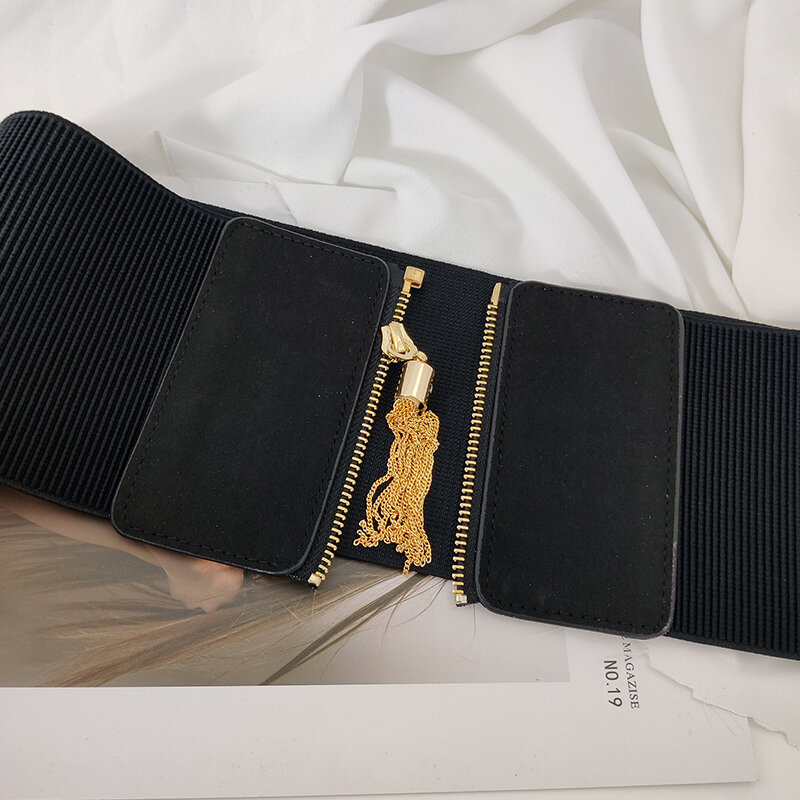 Cinturón de corsé elástico para mujer, faja ancha de diseñador de cintura, alta calidad, color negro, talla grande