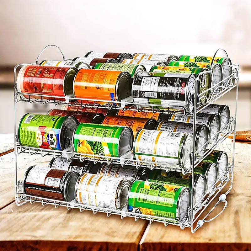 Estante multicapa para latas de bebidas, almacenamiento de latas de Cola, escritorio de cocina, enrollable apilable