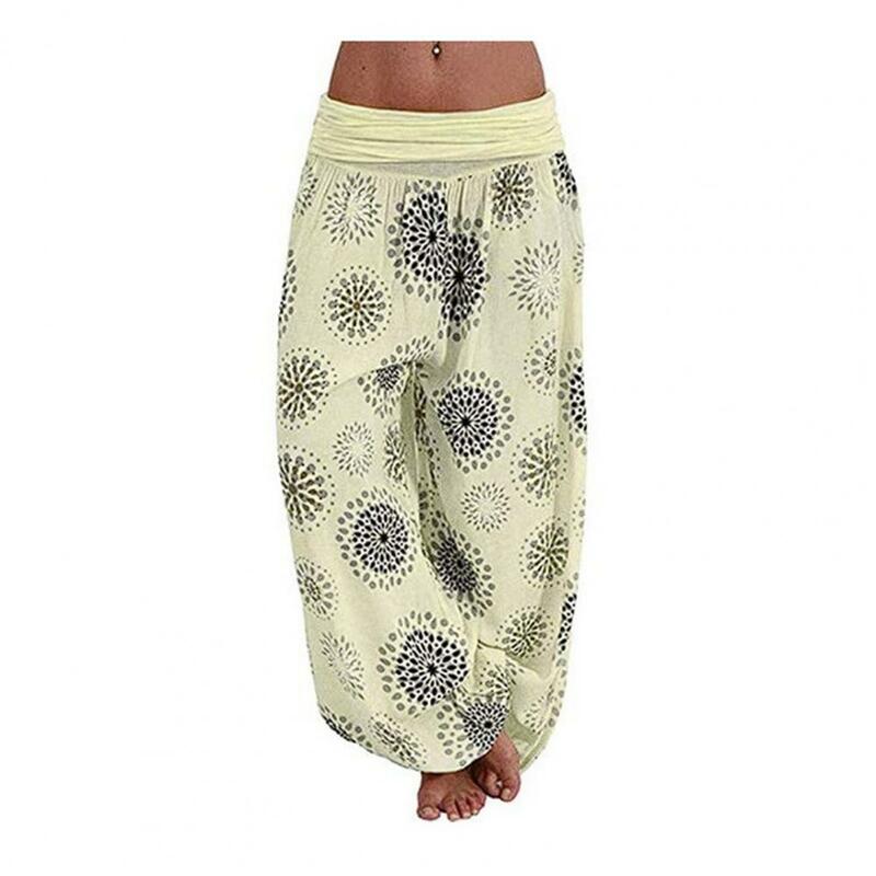 Pantalon sarouel rétro pour femme, imprimé ethnique, élastique, taille moyenne, entrejambe profond, décontracté, jambes larges, pleine longueur