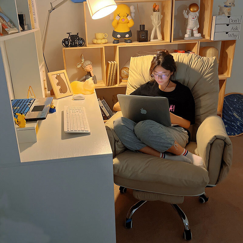 Silla de oficina de tela nórdica para el hogar, cómoda silla de ordenador, sofá sedentario, reclinable para dormitorio, muebles de oficina