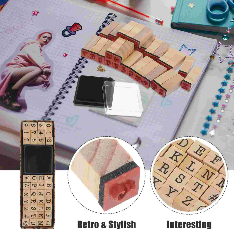 40 Pcs Alphanumeric Stamp Mini Stamps Scrapbooking Typewriter Alphabet Letters Wooden for Clay