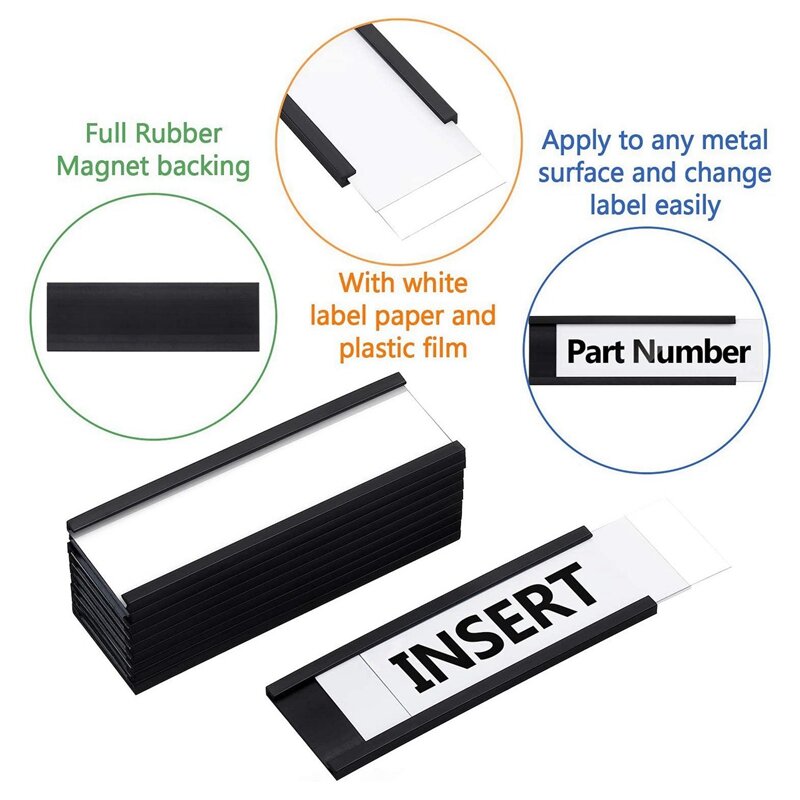 Porta-etiquetas magnéticas com protetores plásticos transparentes, cartão de dados, prateleira de metal, 1x3 ", 250pcs