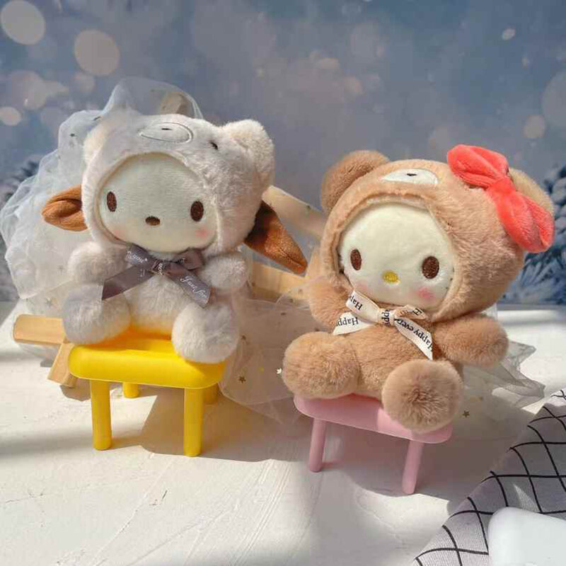 Sanrio Become หมี Plush พวงกุญแจ Cinnamoroll Anime Keychains สาวน่ารัก 키링 Kawaii Decor วันหยุดของขวัญของเล่นเด็ก