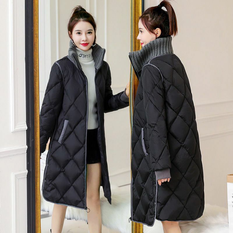 2024 Women Clothing Loose-fitting Parka Winter Fashion Warm Shiny Jacket Long Solid Stand Collar Cotton-Padded Coat T514