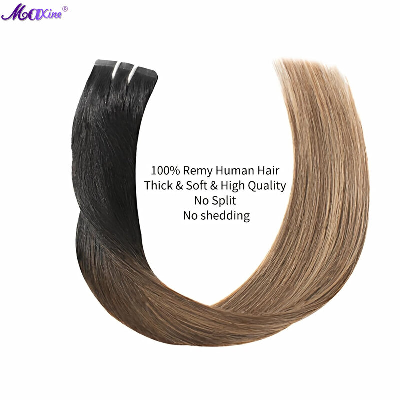 Balayage-extensiones de cabello humano, pelo Natural negro a marrón Chocolate, mezcla de rubio caramelo, 16 pulgadas, 30g, 5 piezas