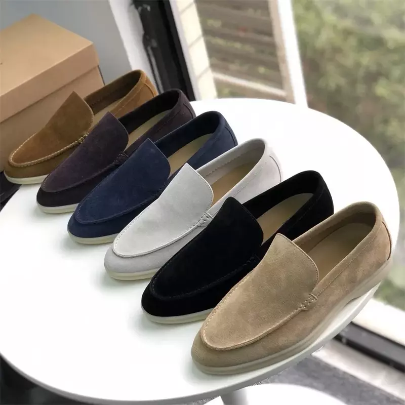 New lady summer moccasin men's Suede Leather flat bottom walking shoes 2024 spring and autumn soft bottom women's casual shoes