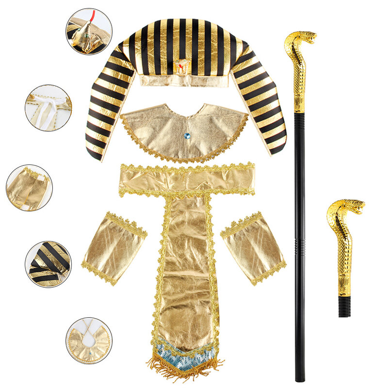 Cosplay Egyptian Pharaoh Costume Accessories Scepter Props Makeup Pharaoh King Party Dress Up Clothes