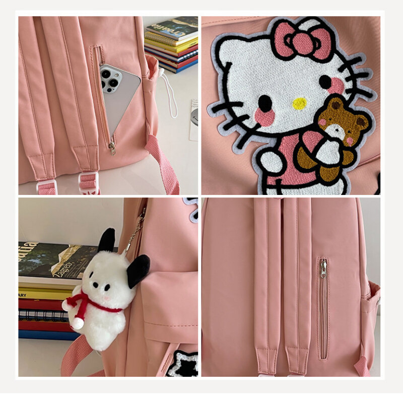 Mochila de dibujos animados de Hello Kitty para mujer, bolso escolar de moda para estudiantes de secundaria y secundaria, novedad de 2024