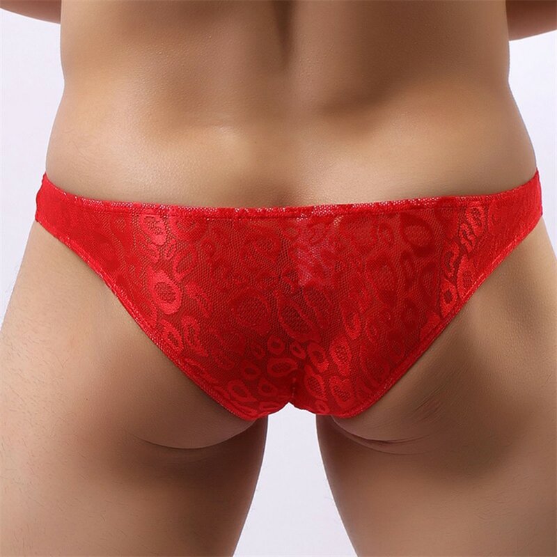 Men Lace Sexy Briefs Thong Thin Underwear Stretch Bikini G-String Underpants Solid Color Low Rise Clubwear Male Thong