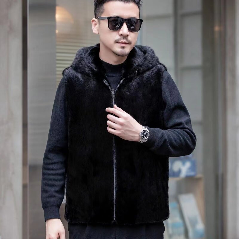 Baojiamei Mink Fur Vest para homens, casaco de luxo, estilo clássico, jaqueta de pele real