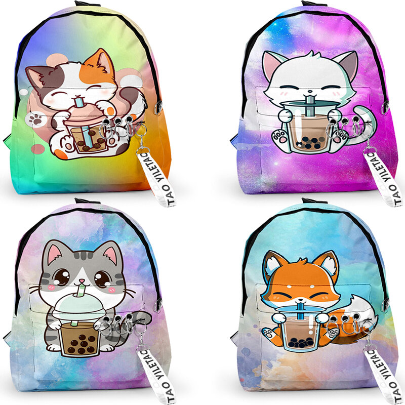Nuovi animali Boba Tea zaino per ragazze ragazzi studenti Anime School Bag Kids Bookbag portachiavi zaini da viaggio zaino per Notebook