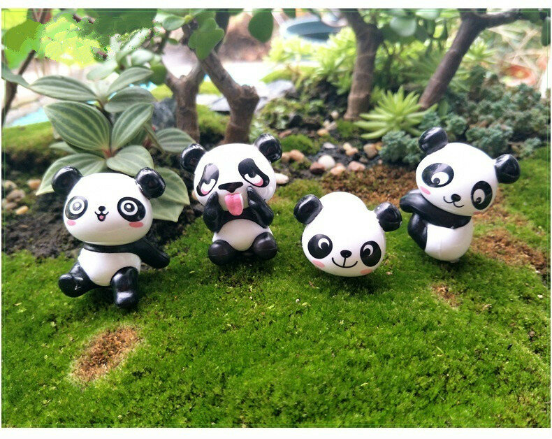 Juego de 8 unidades de Panda de dibujos animados, accesorios creativos de decoración de Micro paisaje de jardín salvaje, muñeca bonita