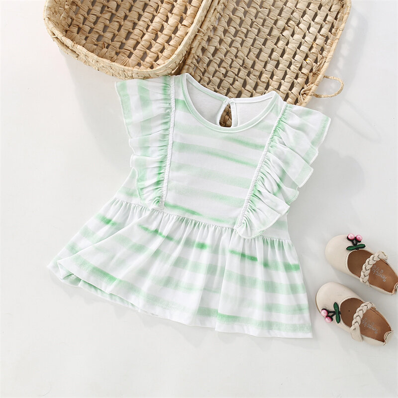 ジャンプメートル-女の子のための袖のストライプのTシャツ,かわいい子供服,夏のファッション,2-7T