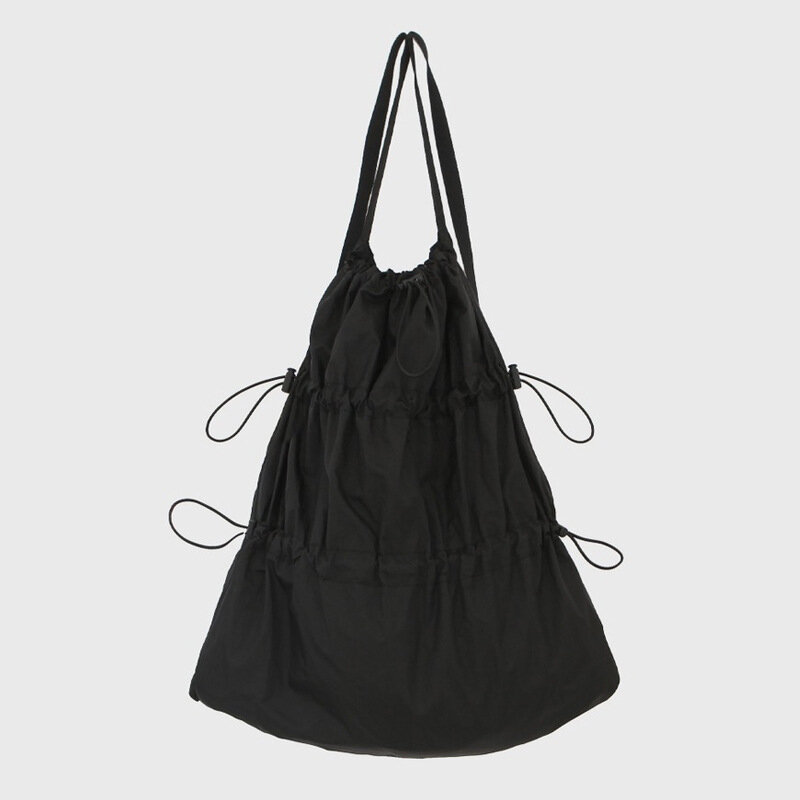 Mochila de cordão de grande capacidade para mulheres, bolsa de nylon casual, sacolas plissadas leves, bolsa de escola impermeável kawaii, fofa